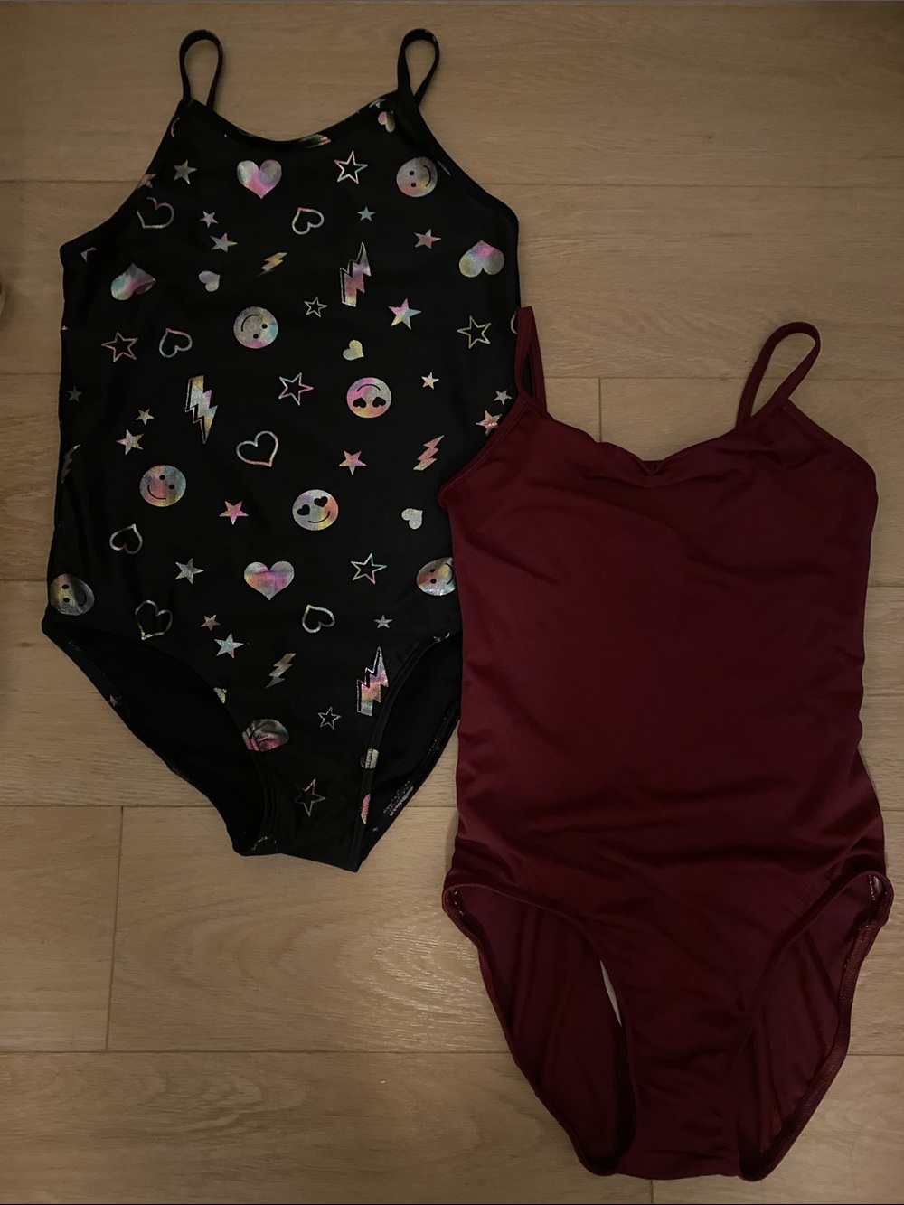 Set of One-Piece Swimsuits - Black Holographic Print & Burgundy